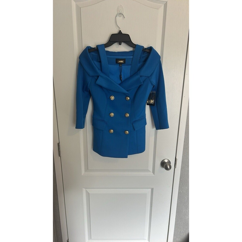 Alexia Admor size 2 Blue Double-Breasted Blouse with Tailored Fit NW